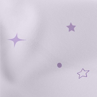 四散紫色的各種星星薄棉布(幅寬150公分)