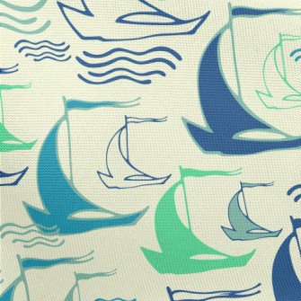 線條帆船與海浪春亞紡(幅寬160公分)
