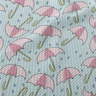 粉色雨傘和雨滴泡泡布(幅寬160公分)