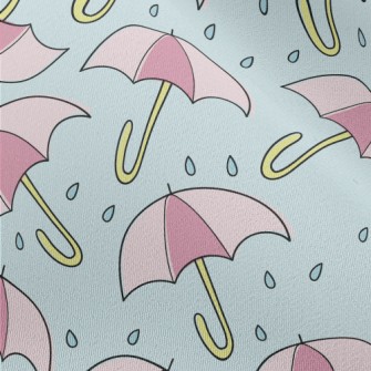 粉色雨傘和雨滴雪紡布(幅寬150公分)