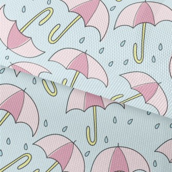 粉色雨傘和雨滴牛津布(幅寬150公分)