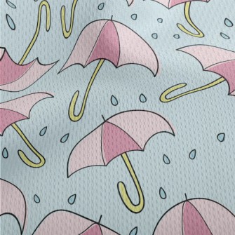 粉色雨傘和雨滴鳥眼布(幅寬160公分)