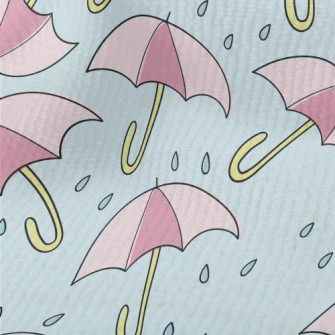 粉色雨傘和雨滴毛巾布(幅寬160公分)