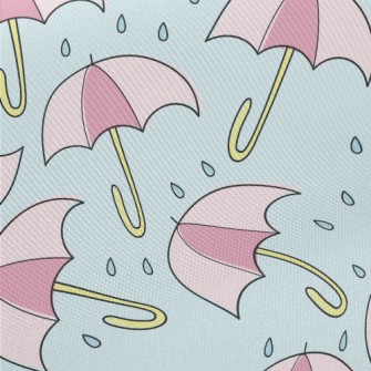 粉色雨傘和雨滴斜紋布(幅寬150公分)