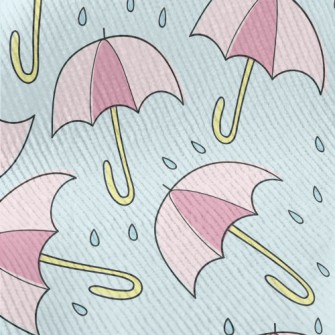 粉色雨傘和雨滴燈芯絨(幅寬150公分)