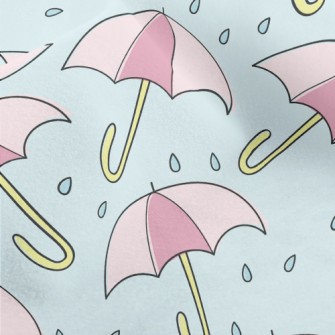 粉色雨傘和雨滴水晶絨(幅寬160公分)