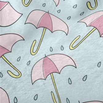 粉色雨傘和雨滴法蘭絨(幅寬150公分)