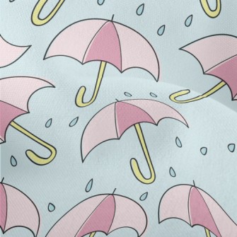 粉色雨傘和雨滴竹節麻(幅寬150公分)