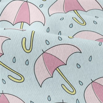 粉色雨傘和雨滴仿棉布(幅寬150公分)