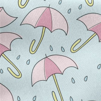 粉色雨傘和雨滴刷毛布(幅寬150公分)