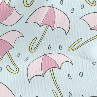 粉色雨傘和雨滴仿毛衣布(幅寬150公分)