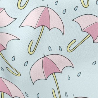 粉色雨傘和雨滴薄棉布(幅寬150公分)