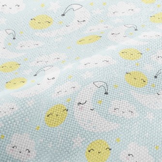 微笑月亮星星雲麻布(幅寬150公分)