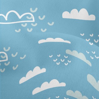可愛雲朵和愛心竹節麻(幅寬150公分)