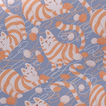慵懶玩毛線條紋貓斜紋布(幅寬150公分)