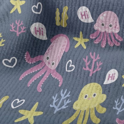 你好魷魚水母魚毛巾布(幅寬160公分)