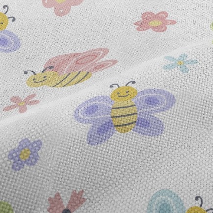 可愛蜜蜂與蝴蝶麻布(幅寬150公分)
