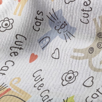 可愛塗鴉貓咪毛巾布(幅寬160公分)
