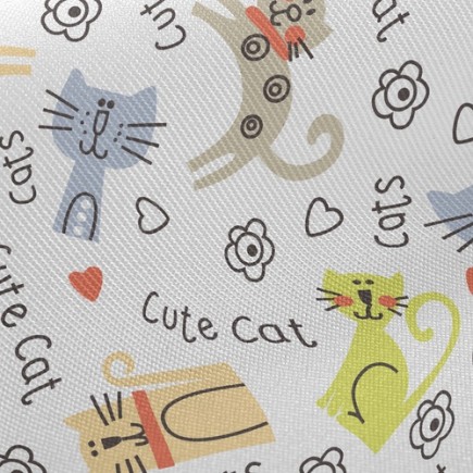 可愛塗鴉貓咪斜紋布(幅寬150公分)
