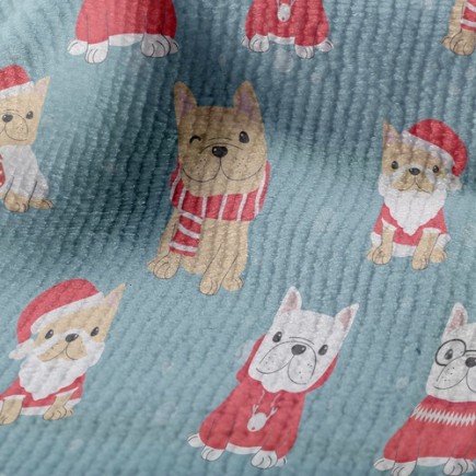 聖誕服裝法國鬥牛犬毛巾布(幅寬160公分)