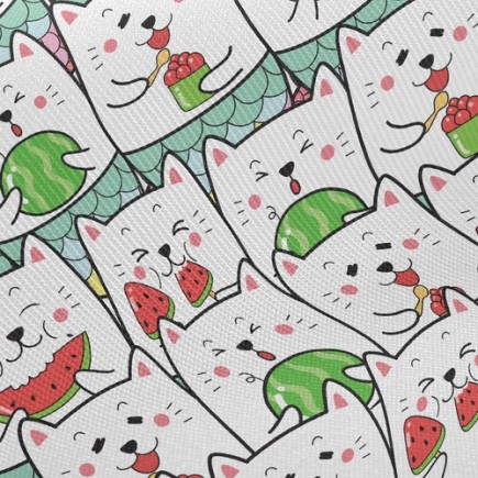吃西瓜的貓斜紋布(幅寬150公分)