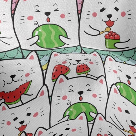 吃西瓜的貓竹節麻(幅寬150公分)