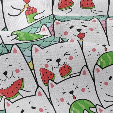 吃西瓜的貓仿棉布(幅寬150公分)