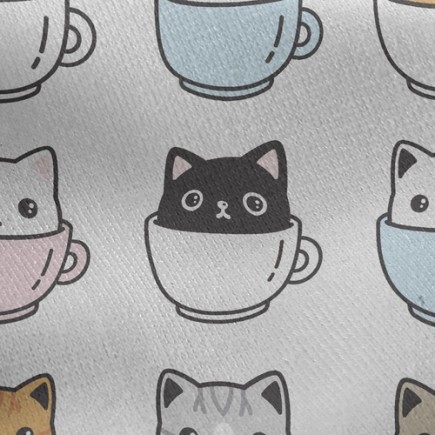 咖啡杯貓刷毛布(幅寬150公分)