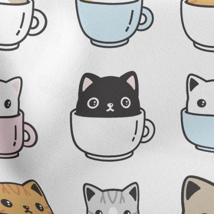 咖啡杯貓薄棉布(幅寬150公分)