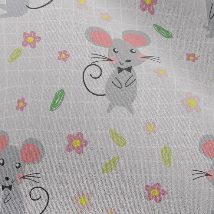 害羞老鼠和花朵雪紡布(幅寬150公分)