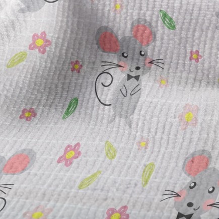 害羞老鼠和花朵毛巾布(幅寬160公分)