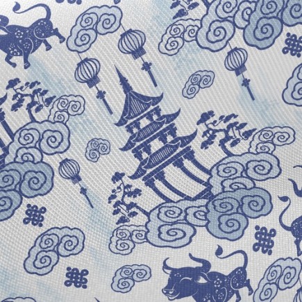 中國傳統建築物與牛斜紋布(幅寬150公分)
