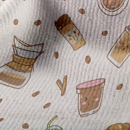 表情咖啡配麵包毛巾布(幅寬160公分)