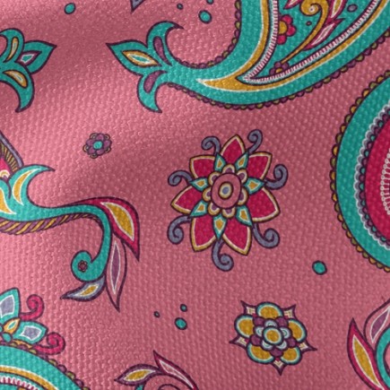 粉嫩印度風渦紋花帆布(幅寬150公分)
