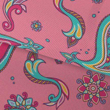 粉嫩印度風渦紋花牛津布(幅寬150公分)
