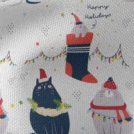 聖誕貓胖嘟嘟帆布(幅寬150公分)
