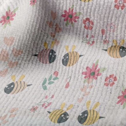 花朵和蜜蜂夫婦毛巾布(幅寬160公分)
