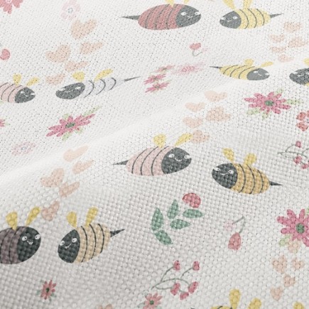 花朵和蜜蜂夫婦麻布(幅寬150公分)