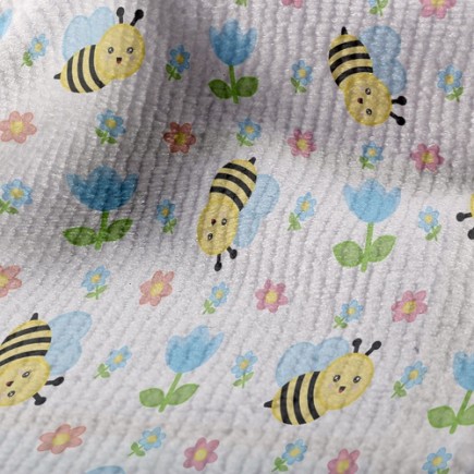 鬱金香與蜜蜂毛巾布(幅寬160公分)