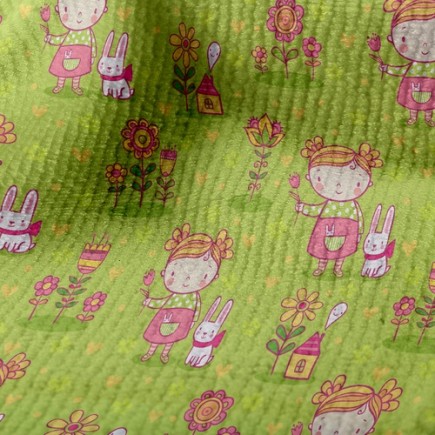 小女孩和兔子毛巾布(幅寬160公分)