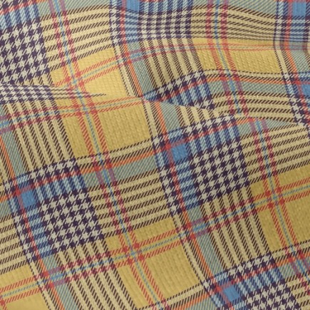黃藍格子花紋仿棉布(幅寬150公分)