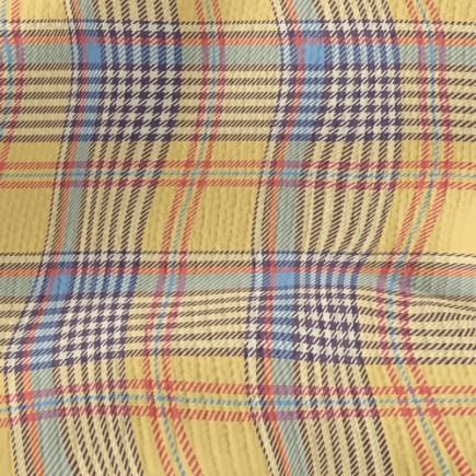 黃藍格子花紋仿毛衣布(幅寬150公分)