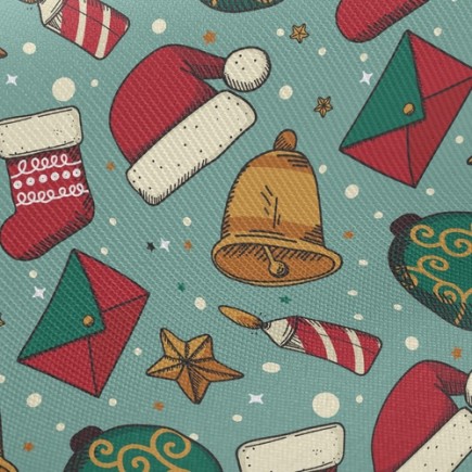 聖誕帽襪子彩球斜紋布(幅寬150公分)