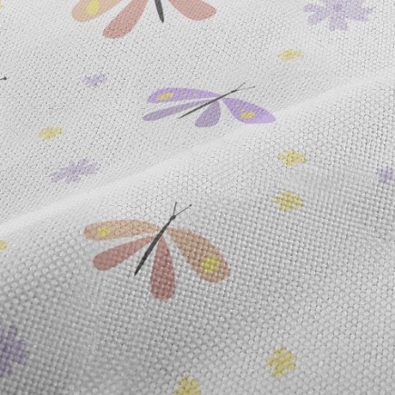 粉嫩蜻蜓與蝴蝶麻布(幅寬150公分)
