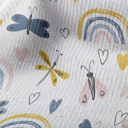 彩色鉛筆塗鴉蝴蝶毛巾布(幅寬160公分)