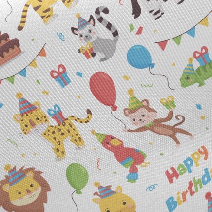 可愛動物慶祝生日斜紋布(幅寬150公分)