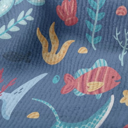 熱鬧海洋生物毛巾布(幅寬160公分)