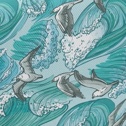 海浪與海鷗斜紋布(幅寬150公分)