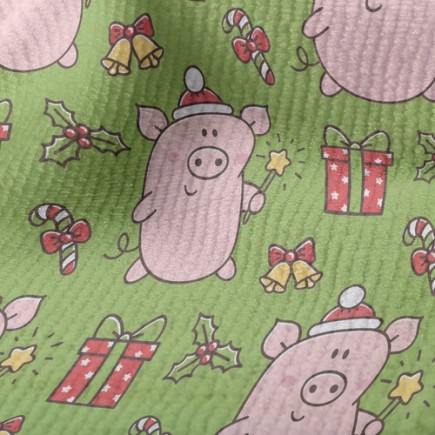 粉紅小豬聖誕快樂毛巾布(幅寬160公分)