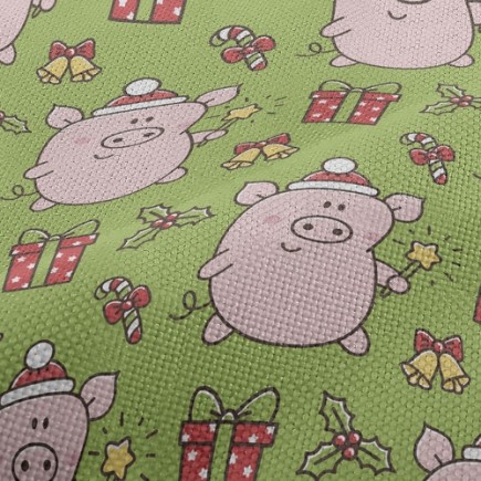 粉紅小豬聖誕快樂麻布(幅寬150公分)